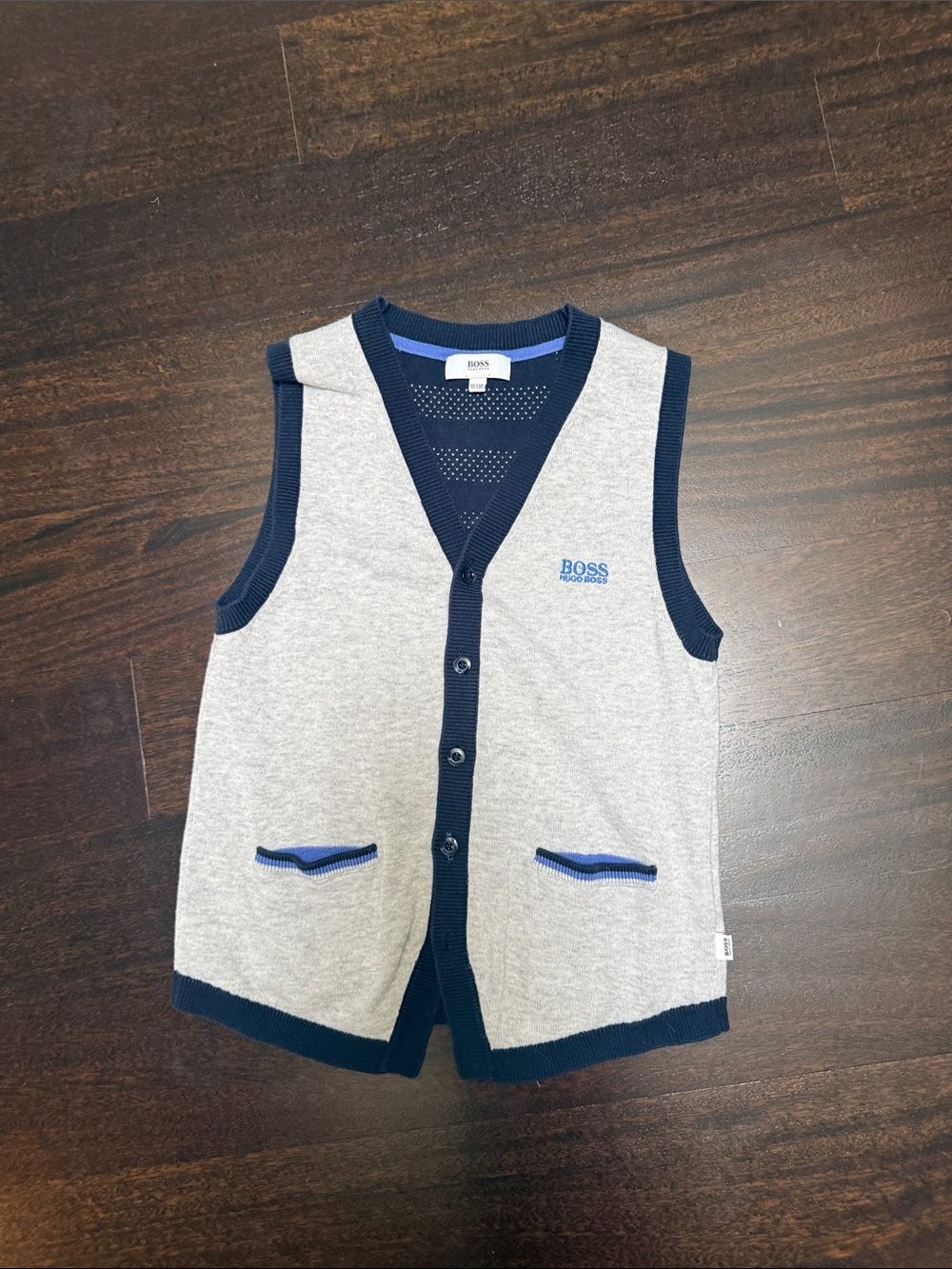 Boss Gray Knit Vest with Navy Trim
